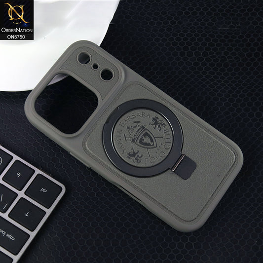 iPhone 17 Pro Cover - Gray - New Premium Quality Tpu Leather Textured Soft Case With Metal KickStand