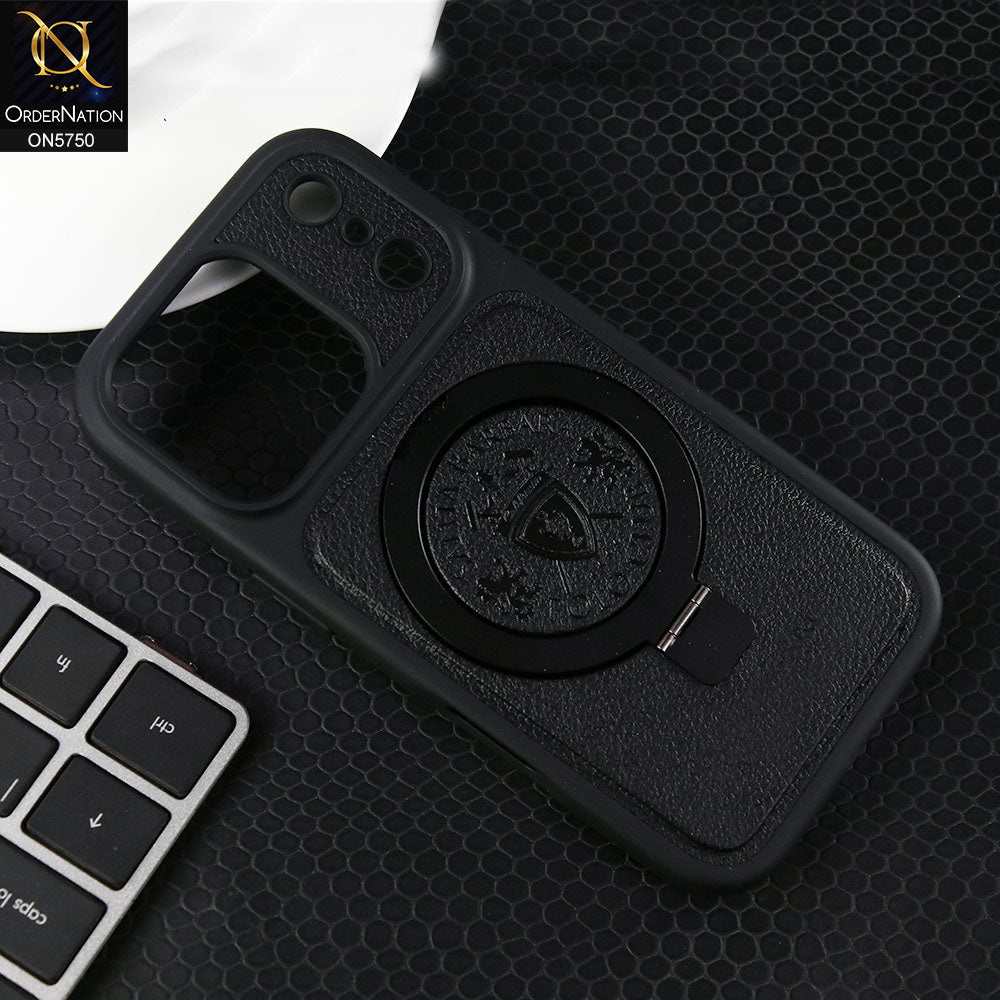 iPhone 17 Pro Cover - Black - New Premium Quality Tpu Leather Textured Soft Case With Metal KickStand