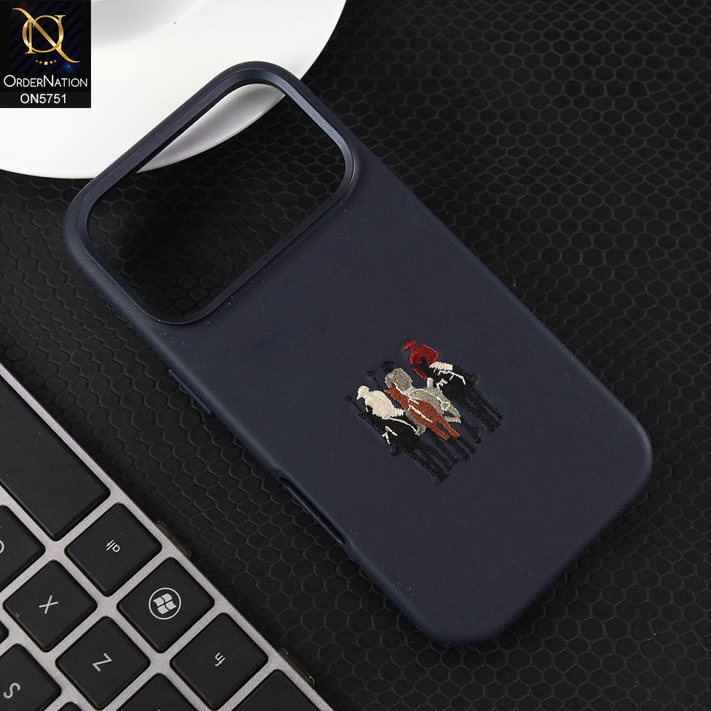 iPhone 17 Pro Cover - Blue -New Premium  Leather Embroidery Case With Built-In Magsafe