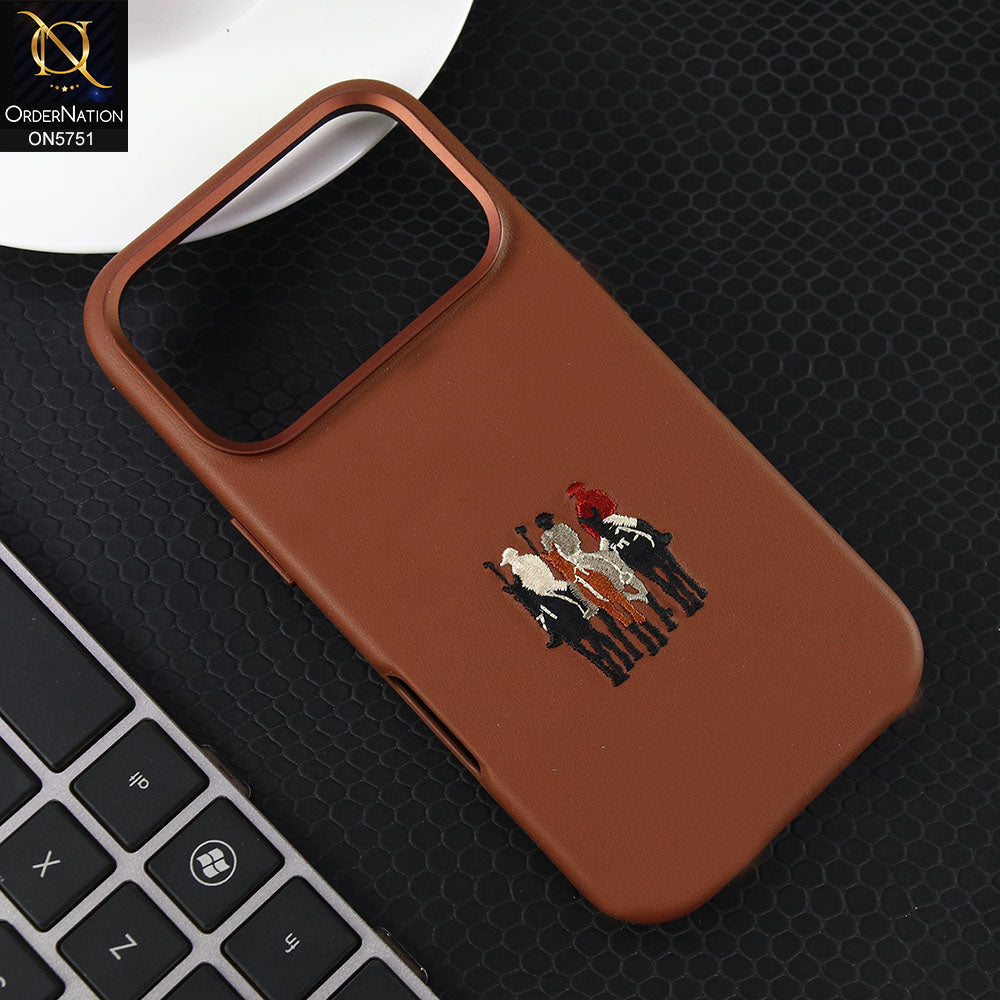 iPhone 17 Pro Cover - Brown -New Premium  Leather Embroidery Case With Built-In Magsafe