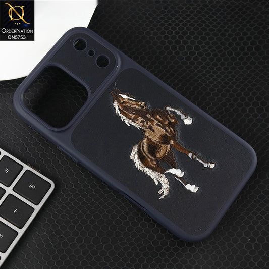 iPhone 17 Pro Max Cover - Blue -New Premium Matte Leather Embroidery Case With Built-In Magsafe