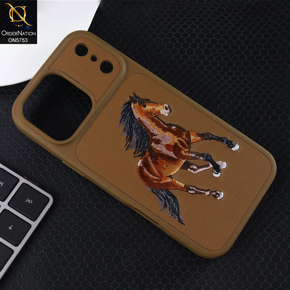 iPhone 17 Pro Max Cover - Brown -New Premium Matte Leather Embroidery Case With Built-In Magsafe