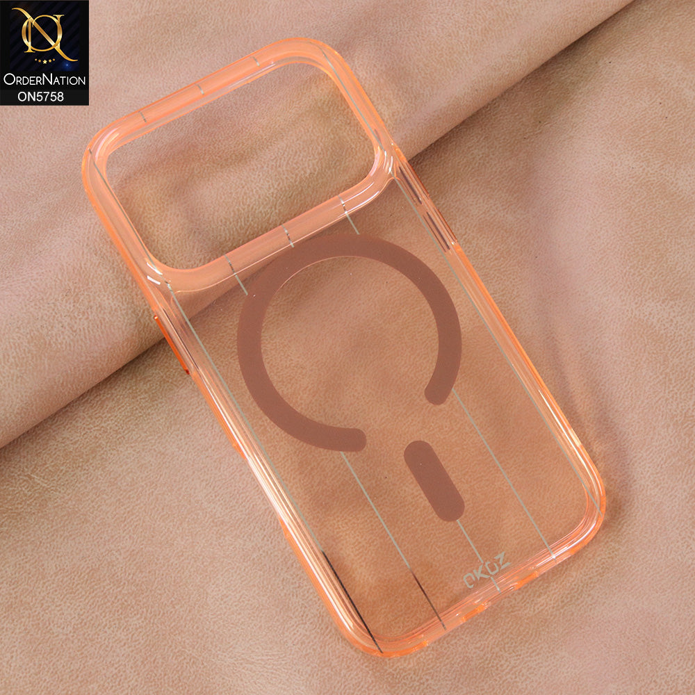 iPhone 17 Pro Cover - Orange - New Okoz High Quality TPU Soft Semi Transparent Case With MagSafe