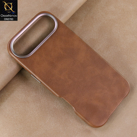 iPhone 17 Air Cover - Brown - Youksh Premium Leather Textured Case With Magsafe And Metal Camera Ring