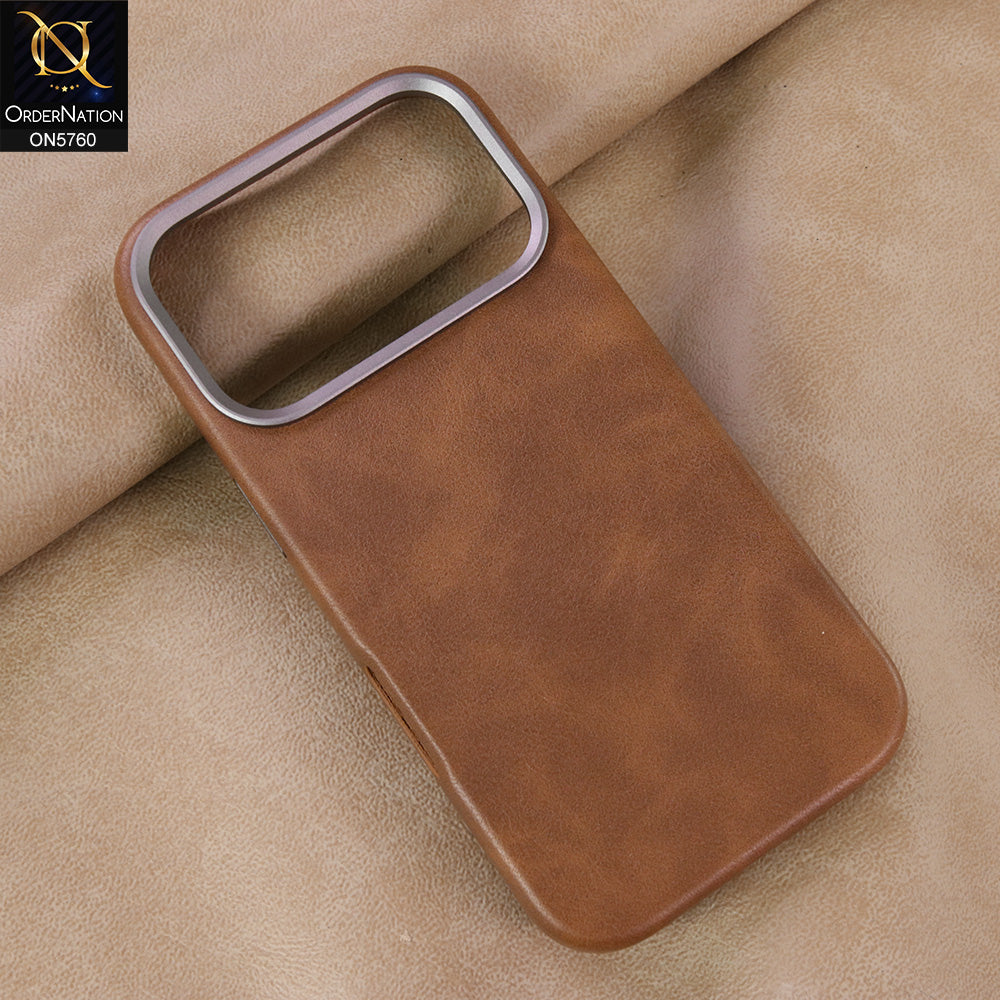 iPhone 17 Pro Cover - Brown - Youksh Premium Leather Textured Case With Magsafe And Metal Camera Ring