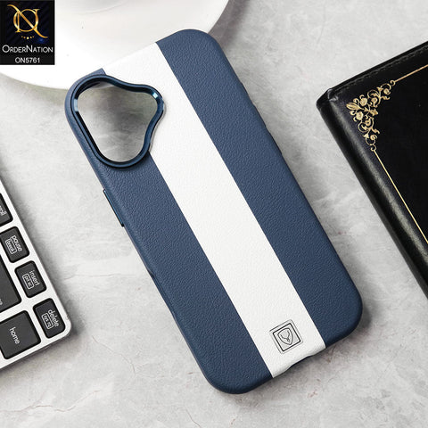 iPhone 17 Cover - Blue - Brand New Youksh Premium Leather Textured Liner Design Case With Metal Camera Ring