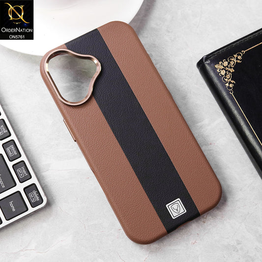 iPhone 17 Cover - Brown - Brand New Youksh Premium Leather Textured Liner Design Case With Metal Camera Ring
