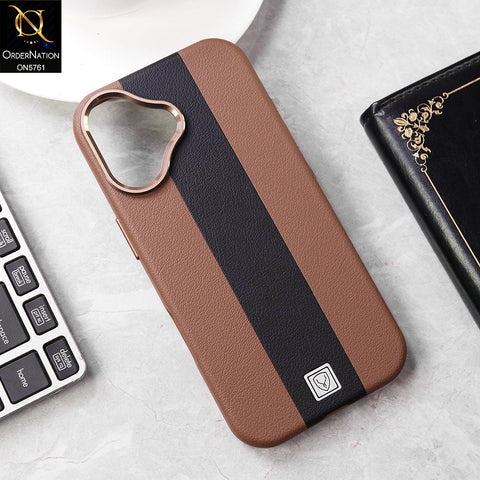 iPhone 17 Cover - Brown - Brand New Youksh Premium Leather Textured Liner Design Case With Metal Camera Ring