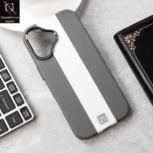 iPhone 17 Cover - Gray - Brand New Youksh Premium Leather Textured Liner Design Case With Metal Camera Ring