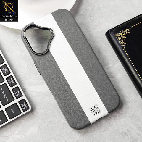 iPhone 17 Cover - Gray - Brand New Youksh Premium Leather Textured Liner Design Case With Metal Camera Ring