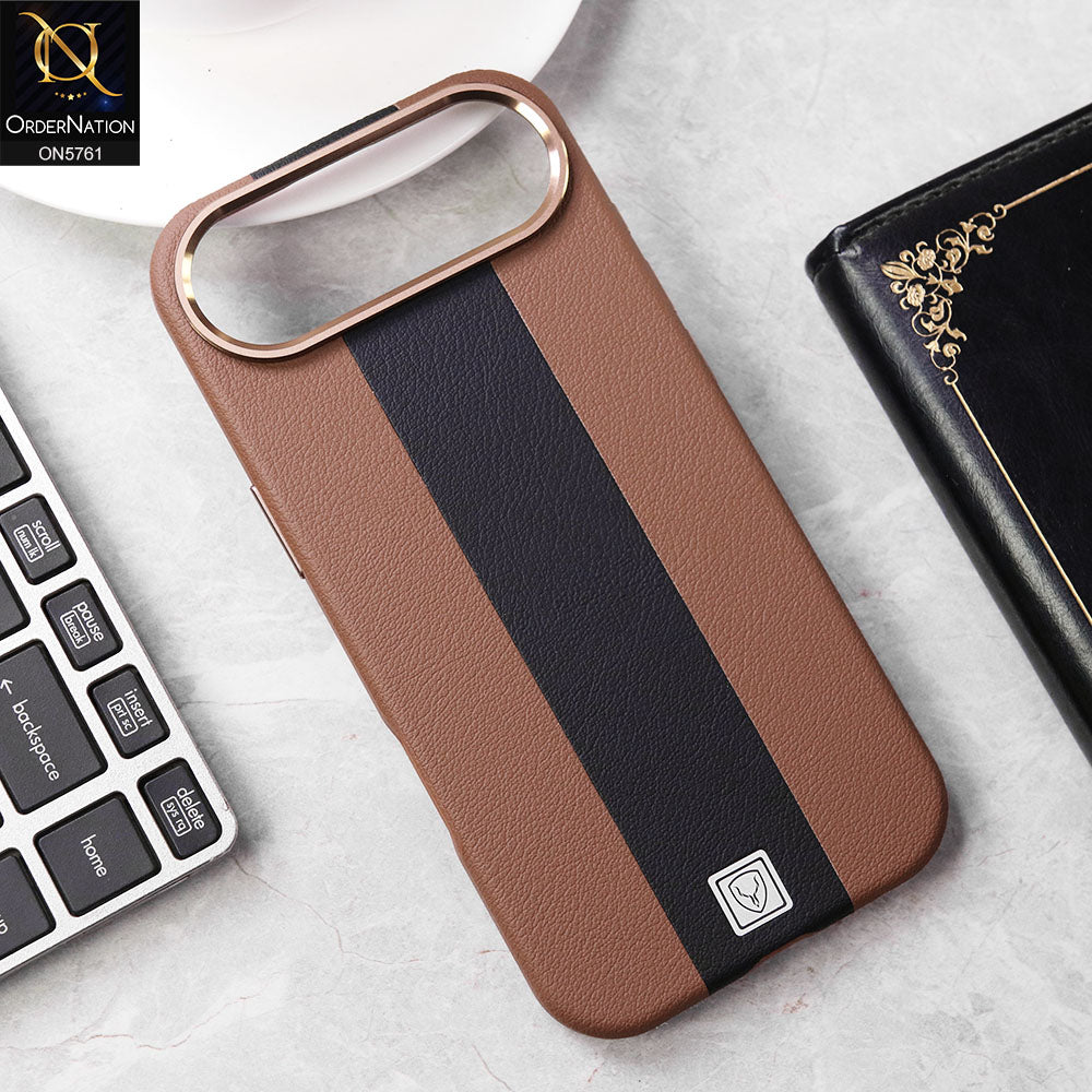 iPhone 17 Air Cover - Brown - Brand New Youksh Premium Leather Textured Liner Design Case With Metal Camera Ring