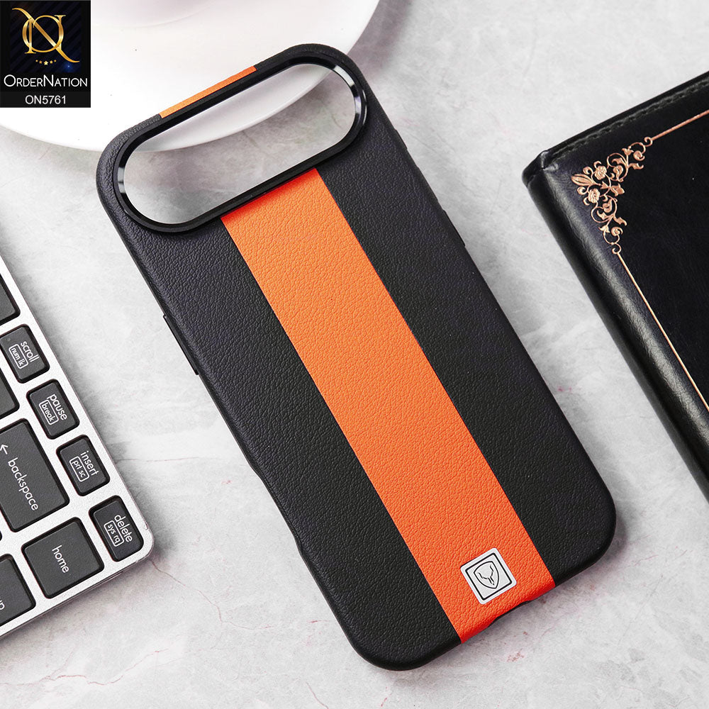 iPhone 17 Air Cover - Orange - Brand New Youksh Premium Leather Textured Liner Design Case With Metal Camera Ring