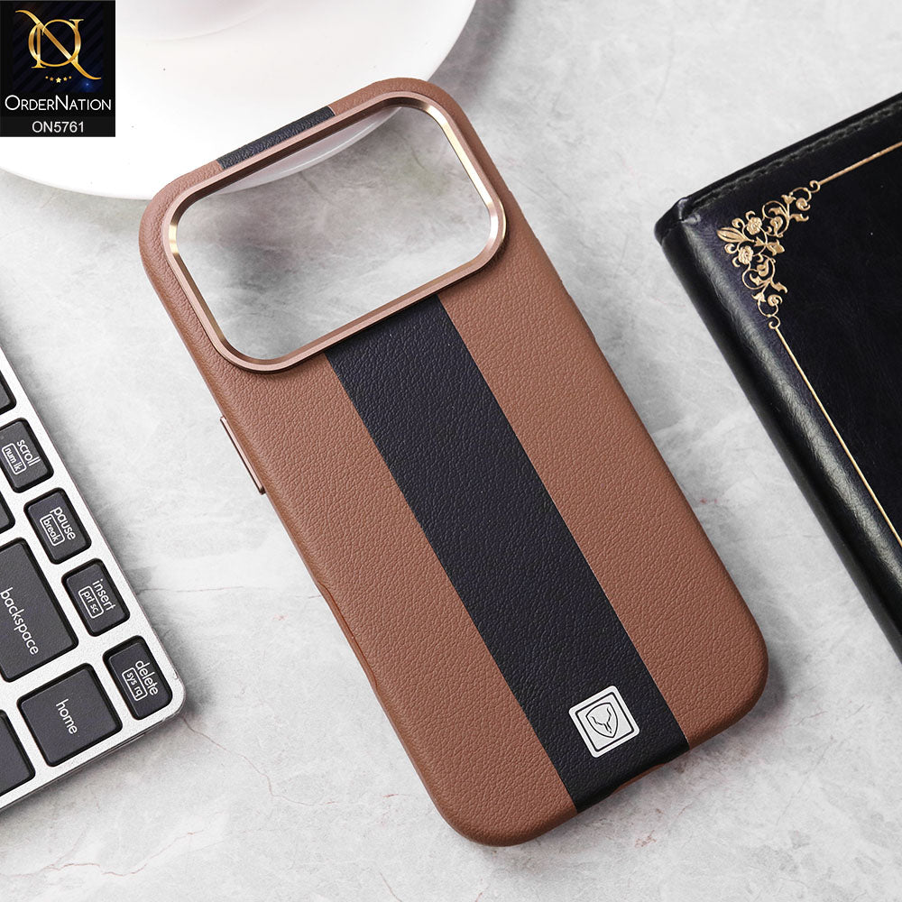 iPhone 17 Pro Cover - Brown - Brand New Youksh Premium Leather Textured Liner Design Case With Metal Camera Ring
