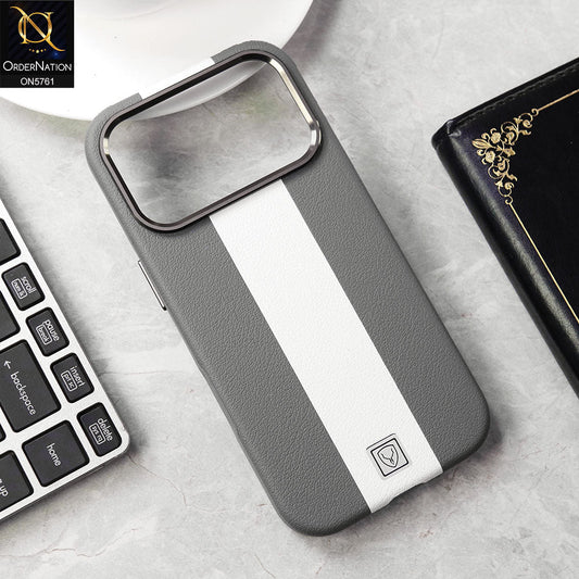 iPhone 17 Pro Cover - Gray - Brand New Youksh Premium Leather Textured Liner Design Case With Metal Camera Ring