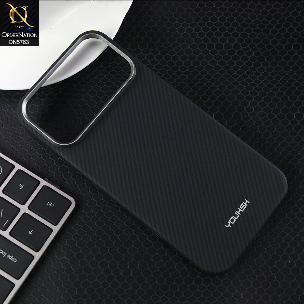 iPhone 17 Pro Max Cover - Black -New Youksh Premium Carbon Fiber Texture Case With Metal Camera Ring