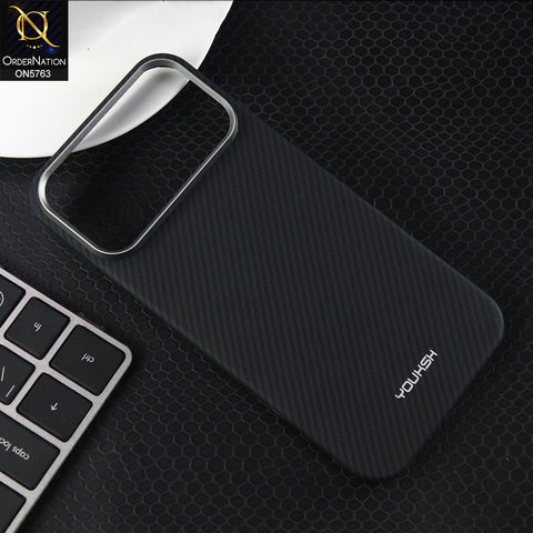 iPhone 17 Pro Max Cover - Black -New Youksh Premium Carbon Fiber Texture Case With Metal Camera Ring