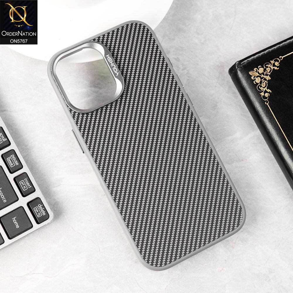 iPhone 17 Cover - Gray - Brand New Youksh Premium carbon Fiber Texture Case With Metal Camera Ring