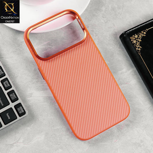 iPhone 17 Pro Cover - Orange - Brand New Youksh Premium carbon Fiber Texture Case With Metal Camera Ring