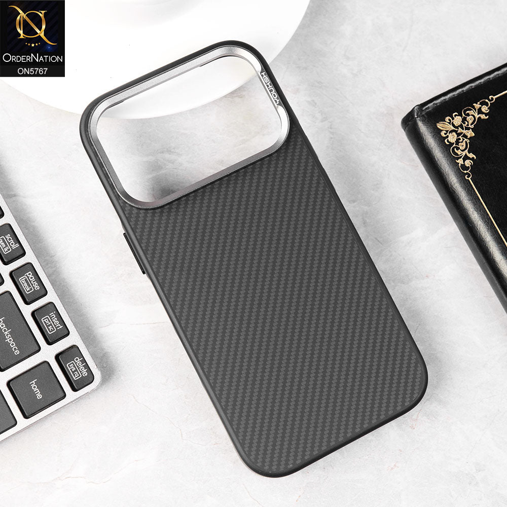 iPhone 17 Pro Cover - Black - Brand New Youksh Premium carbon Fiber Texture Case With Metal Camera Ring