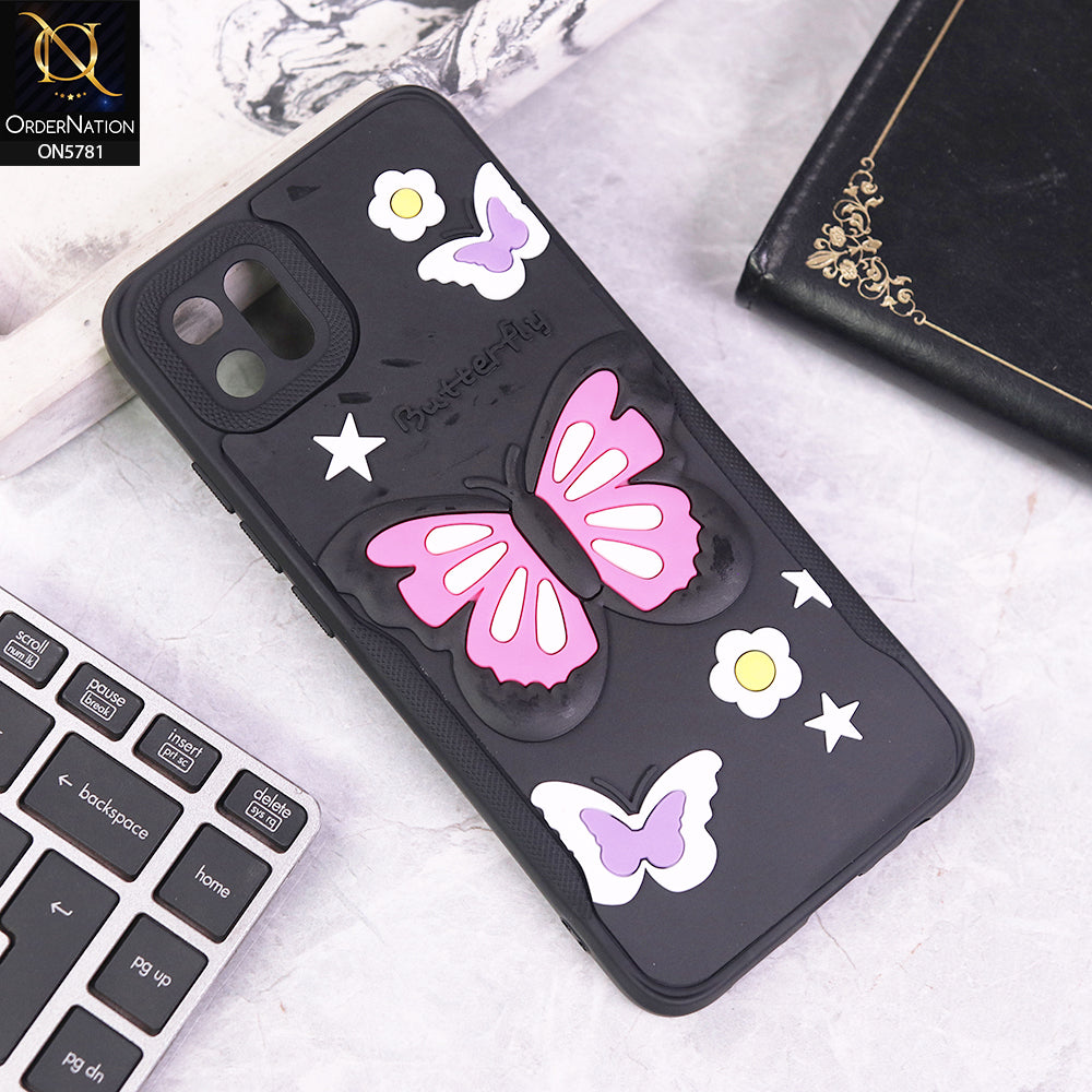 Oppo A16K Cover - Black - 3D Butterfly Soft Case With Camera Protection Case