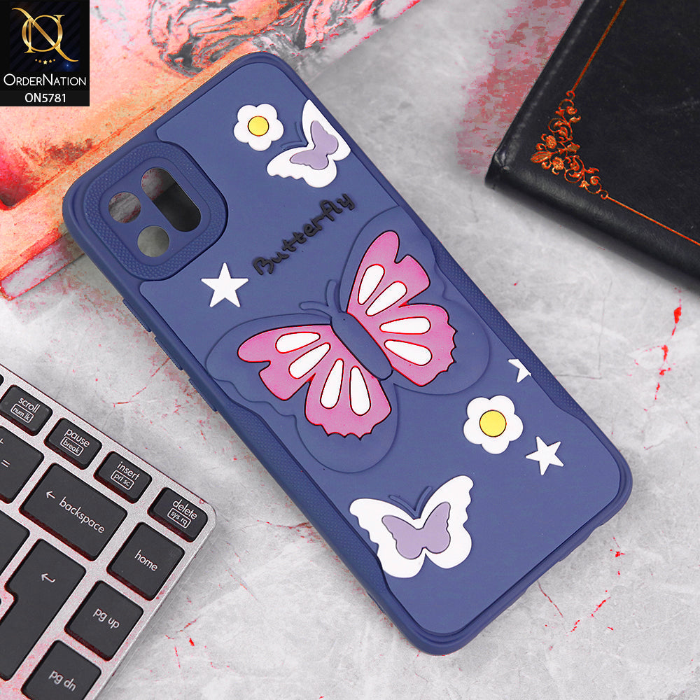 Oppo A16e Cover - Blue - 3D Butterfly Soft Case With Camera Protection Case