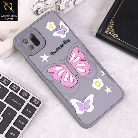 Oppo A16e Cover - Gray - 3D Butterfly Soft Case With Camera Protection Case