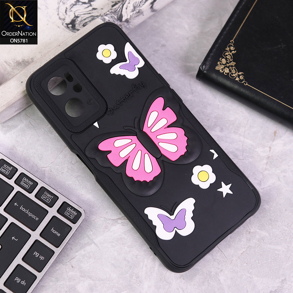 Oppo A76 Cover - Black - 3D Butterfly Soft Case With Camera Protection Case
