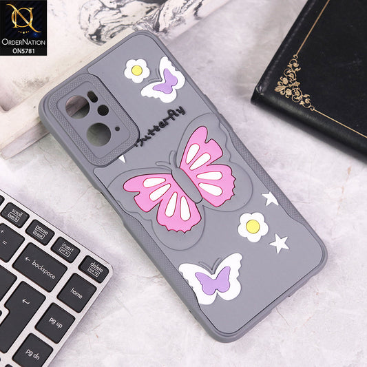 Oppo A76 Cover - Gray - 3D Butterfly Soft Case With Camera Protection Case
