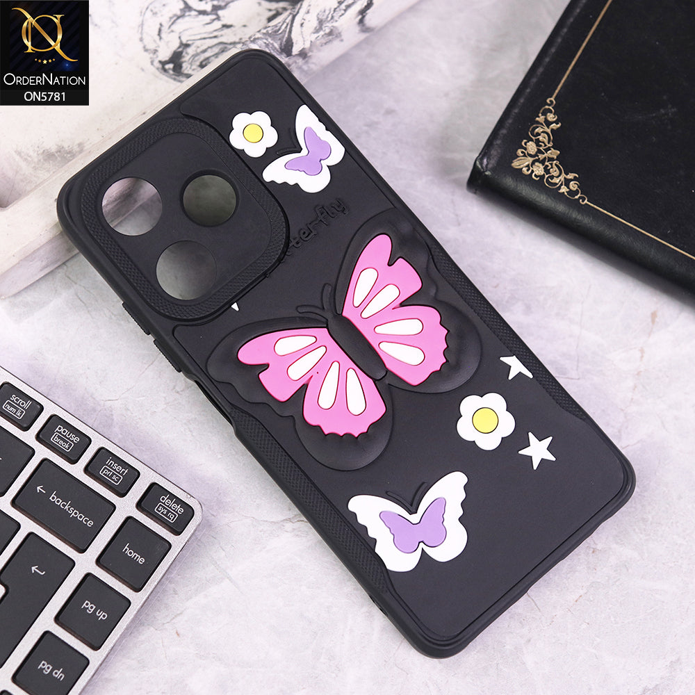 Infinix Hot 30 Cover - Black - 3D Butterfly Soft Case With Camera Protection Case