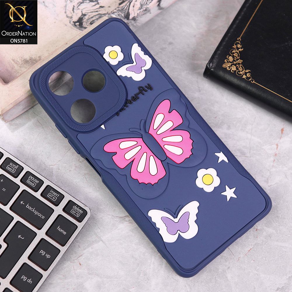 Infinix Hot 30 Cover - Blue - 3D Butterfly Soft Case With Camera Protection Case