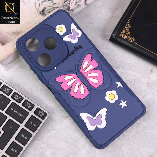 Infinix Hot 30 Cover - Blue - 3D Butterfly Soft Case With Camera Protection Case