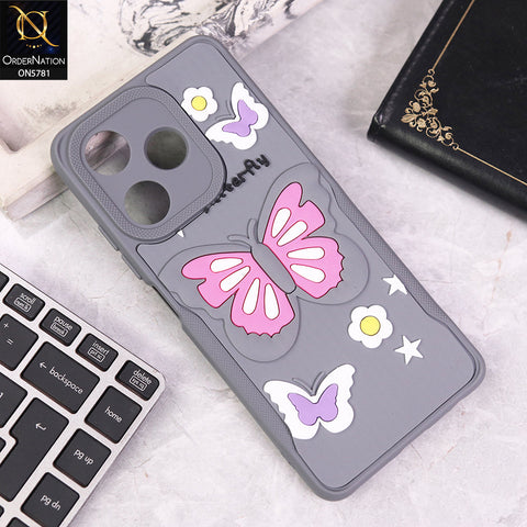 Infinix Hot 30 Cover - Gray - 3D Butterfly Soft Case With Camera Protection Case