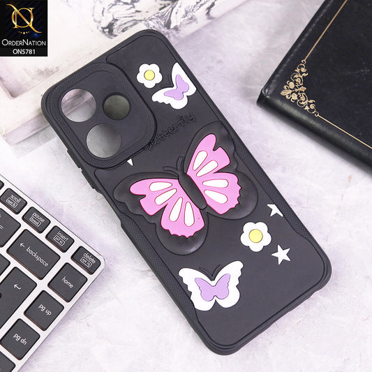 Infinix Hot 30 Play Cover - Black - 3D Butterfly Soft Case With Camera Protection Case