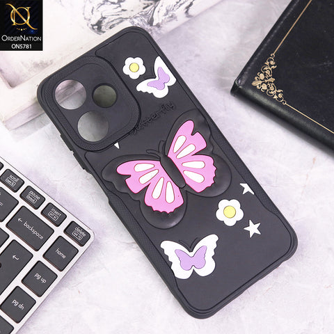 Infinix Hot 30 Play Cover - Black - 3D Butterfly Soft Case With Camera Protection Case