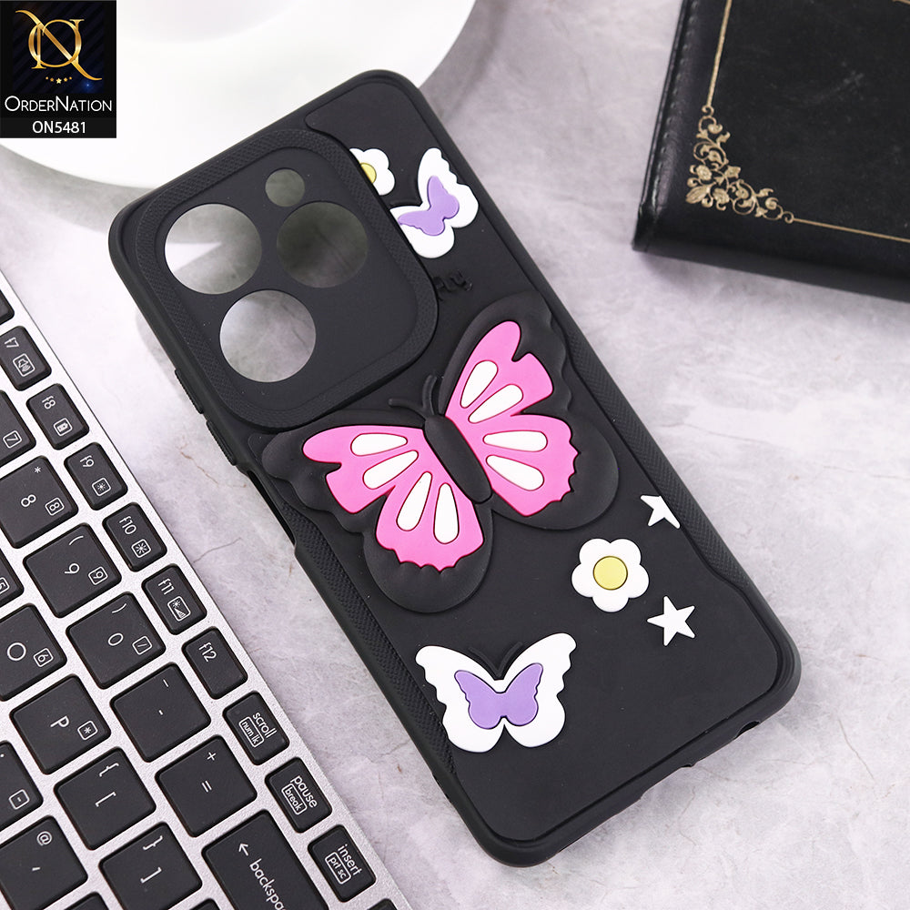 Infinix Hot 40 Pro Cover - Black - 3D Butterfly Soft Case With Camera Protection Case