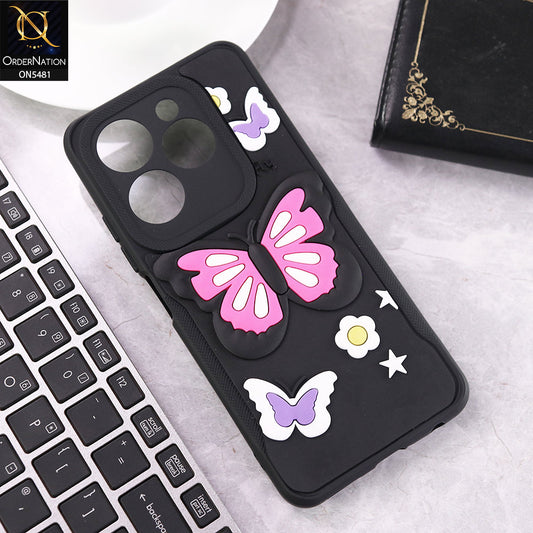 Infinix Hot 40 Pro Cover - Black - 3D Butterfly Soft Case With Camera Protection Case