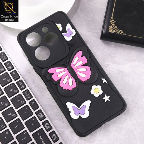 Infinix Hot 40 Pro Cover - Black - 3D Butterfly Soft Case With Camera Protection Case