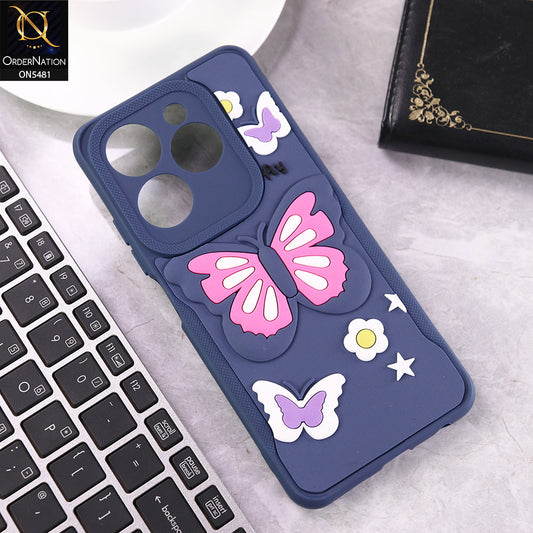 Infinix Hot 40 Cover - Blue - 3D Butterfly Soft Case With Camera Protection Case