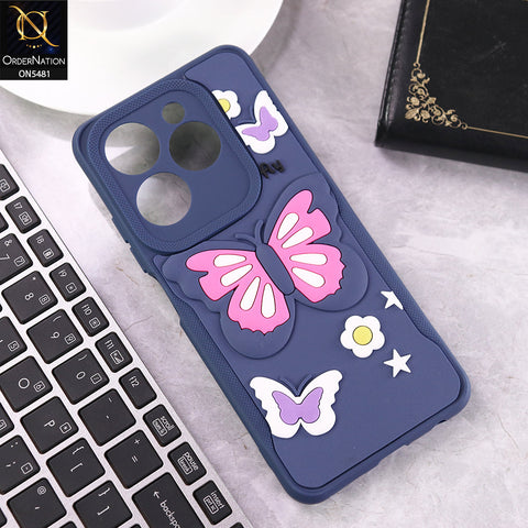 Infinix Hot 40 Cover - Blue - 3D Butterfly Soft Case With Camera Protection Case