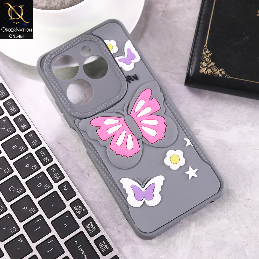 Infinix Hot 40 Pro Cover - Gray - 3D Butterfly Soft Case With Camera Protection Case