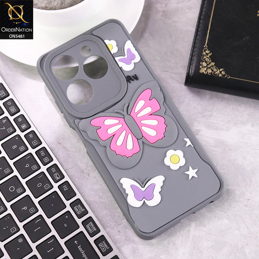 Infinix Hot 40 Pro Cover - Gray - 3D Butterfly Soft Case With Camera Protection Case