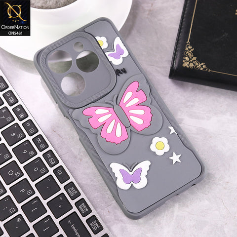 Infinix Hot 40 Pro Cover - Gray - 3D Butterfly Soft Case With Camera Protection Case