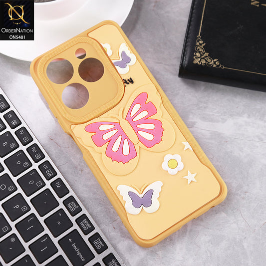 Infinix Hot 40 Pro Cover - Yellow - 3D Butterfly Soft Case With Camera Protection Case