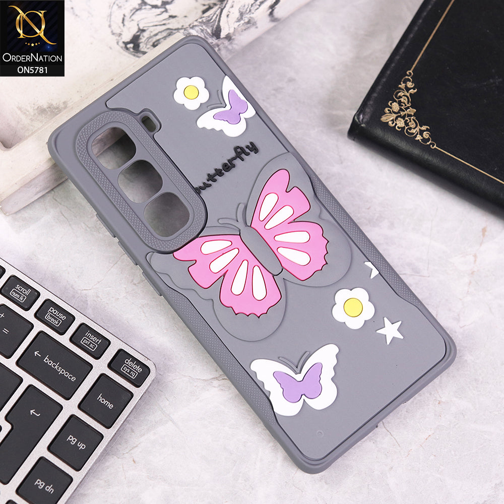 Infinix Hot 50 Pro Plus Cover - Gray - 3D Butterfly Soft Case With Camera Protection Case