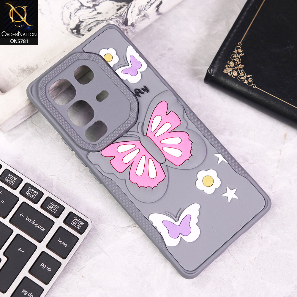Infinix Note 50 Pro 4G Cover - Gray - 3D Butterfly Soft Case With Camera Protection Case