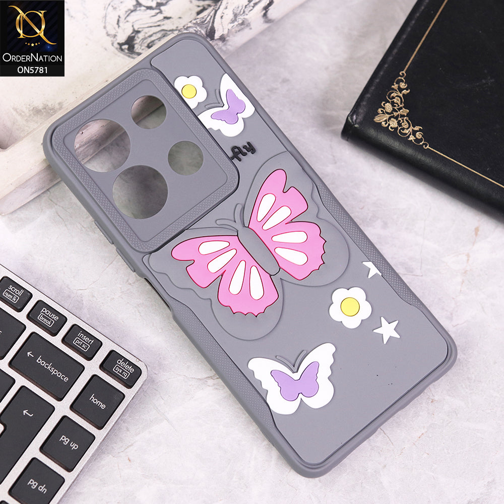 Infinix Note 30 Cover - Gray - 3D Butterfly Soft Case With Camera Protection Case