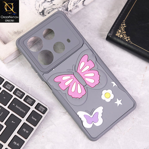 Infinix Note 40 Cover - Gray - 3D Butterfly Soft Case With Camera Protection Case