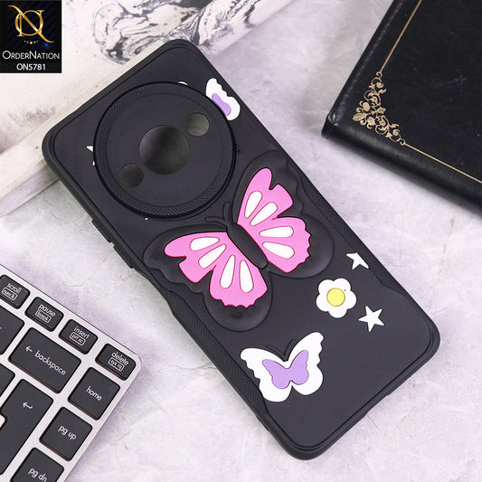 Xiaomi Redmi A3 Cover - Black - 3D Butterfly Soft Case With Camera Protection Case