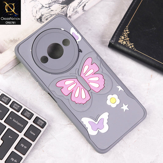 Xiaomi Redmi A3 Cover - Gray - 3D Butterfly Soft Case With Camera Protection Case