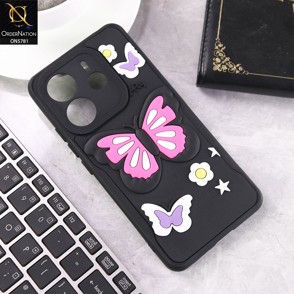 Xiaomi Redmi Note 14 4G Cover - Black - 3D Butterfly Soft Case With Camera Protection Case